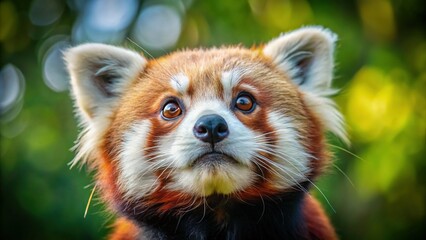 Obraz premium Adorable Red Panda Close-Up: Looking Upwards, Curious Gaze