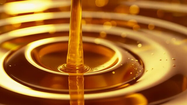 Close-up of a drop of honey, revealing its viscosity and golden hue