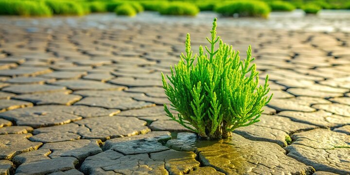 Aerial View of Green Glasswort on Cracked Mudflats, Tando Port, Ansansi, South Korea