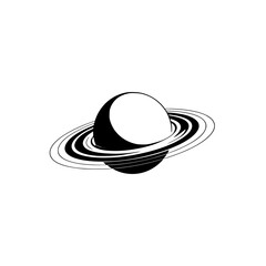 Minimalist Black & White Saturn Icon - Space, Planet, Science, Illustration