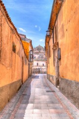 Obraz premium Street view to Zamora Cathedral Spain bright and colourful