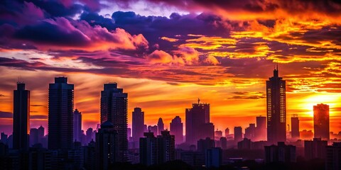 Fototapeta premium Cityscape Dusk Silhouettes - Stunning Building Shadows at Sunset