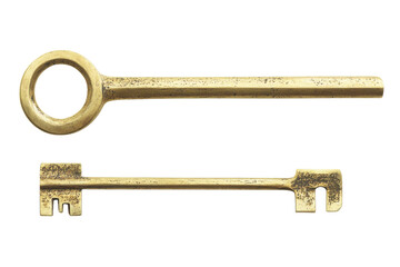 Two antique brass keys on white a symbol of secrets mystery and forgotten treasures showcasing