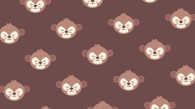 Looping Adorable Monkey Face Seamless Pattern Animation Background