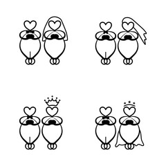 Vector - Collection of cartoon groom and bride. Wedding, marry, marriage concept. Can be use decorate any card.