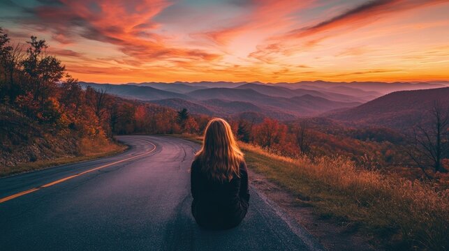 Scenic sunset over the Blue Ridge Parkway with rolling mountains