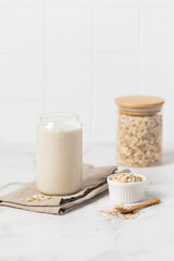Banana Smoothie with Oats, Healthy Food, Vegan or Vegetarian Diet Food Concept