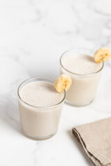 Banana Smoothie with Oats, Healthy Food, Vegan or Vegetarian Diet Food Concept