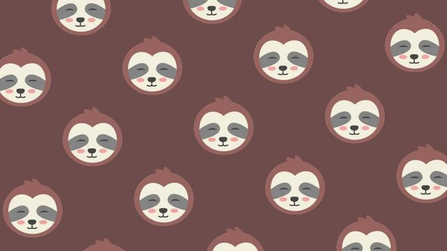 Looping Adorable Sloth Face Seamless Pattern Animation Background