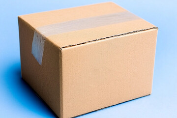Express delivery package with fragile label ready for shipment in bright blue setting