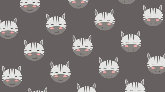 Looping Adorable Zebra Face Seamless Pattern Animation Background