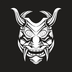 Oni mask Japanese culture with horned red mask vector silhouette style illustration isolated on black background