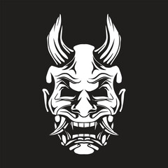 Oni mask Japanese culture with horned red mask vector silhouette style illustration isolated on black background