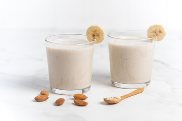 Banana Smoothie with Oats, Healthy Food, Vegan or Vegetarian Diet Food Concept