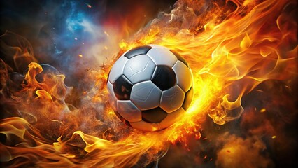 Naklejka premium Fiery Soccer Ball Inferno: Dynamic Sports Stock Photo