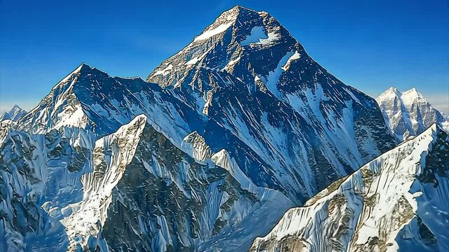 Majestic snow-capped mountain peak under a clear blue sky