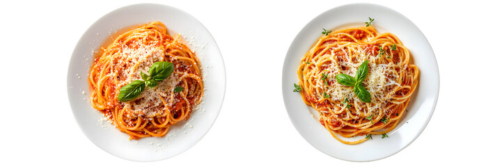  italian Pasta with sauce and cheese on plate, transparent background