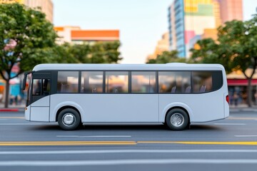 Fototapeta premium Modern bus parked in urban setting, showcasing sleek design and