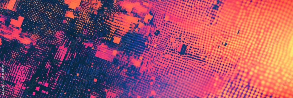 Poster Abstract pixelated digital pattern with modern cybernetic theme and high-contrast colors in a vibrant design