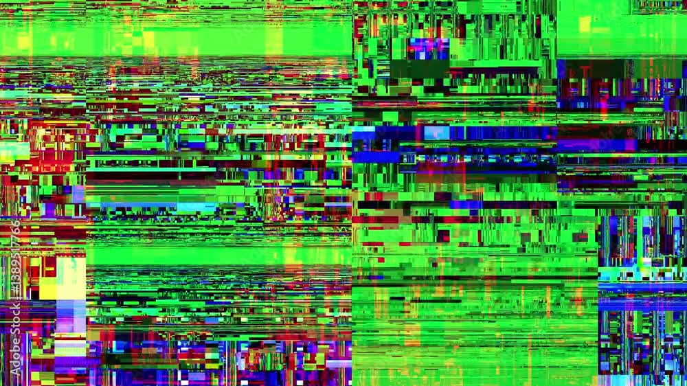 Poster Video screen damage glitch distortion background, abstract noise effect. 4K seamless looping, computer digitally generated animation.