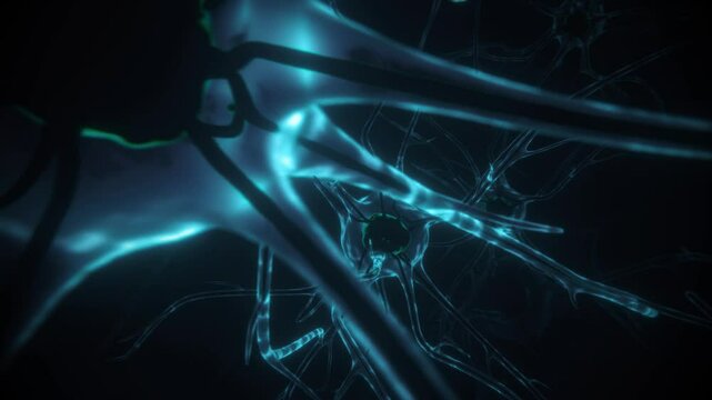 Concept electron signal. neuralink in brain connect. Macro Animation Neurons in the Brain. Cells Sending Electrical and Chemical Signals. 3d render animation