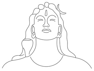 Adi Yogi - Lord Shiva Single Stroke Vector Illustration, lord, god, shiva, mahadev, shankar, yogi, adi, isha yoga, statue, stone, meditation, nataraja, mudra, pose, position, snake, calm, prayer, 