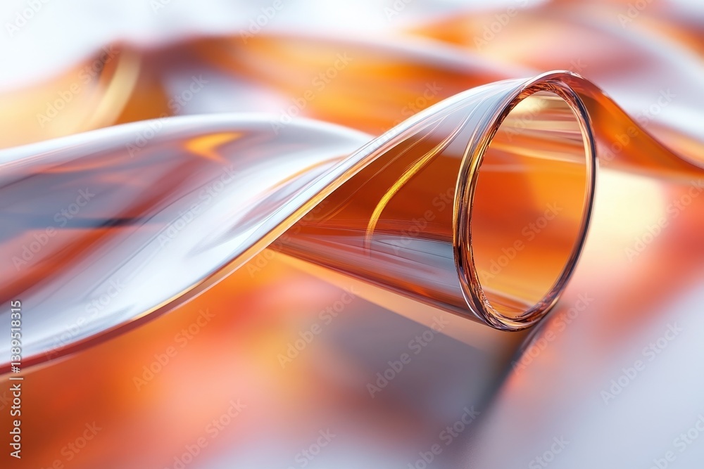 Aufkleber Reflective abstract glass ribbon surfaces creating a mesmerizing visual effect in soft lighting, Abstract glass reflective ribbon surfaces High quality 3D cgi Copy space
