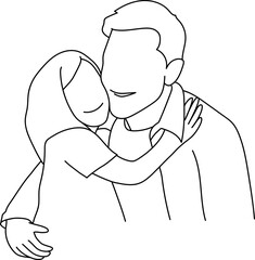 father hugging daughter line art vector illustration. Happy father's day.