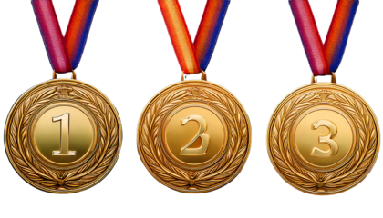 gold medal of first, second and third isolated on white Png