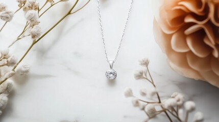 A stunning stock image featuring a diamond pendant necklace against a soft, neutral background. The image conveys a sense of timeless elegance, luxury, and the enduring beauty of diamonds,
