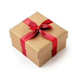Fototapeta premium Elegant gold gift box with a vibrant red ribbon a perfect present for any occasion Studio shot on white background