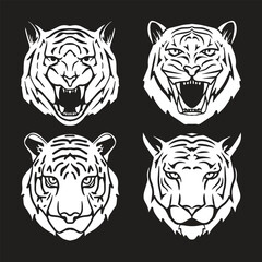Collection Tiger Head Silhouette Vector illustration for poster, sticker, logo, tattoo isolated on black background.