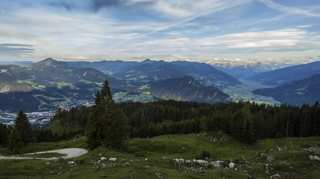 Time lapse mountain panorama sunset at Rofan mountains, Tyrol, Austria, 4K