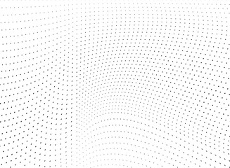 Abstract halftone wave dotted background. Futuristic twisted grunge pattern, dot, circles.  Vector modern optical pop art texture for posters, business cards, cover, labels mock-up, stickers layout