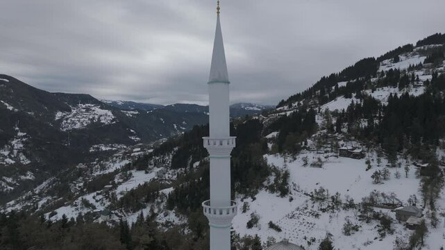 Cinematic daytime drone footage of a mosque in Ajaria, Georgia.