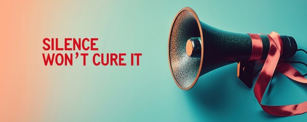 World blood cancer day with awareness and healing idea. Megaphone with a message about speaking out against silence.