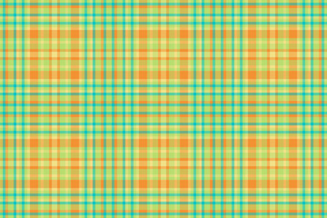 Vibrant plaid pattern with orange, green, and teal hues. Perfect for backgrounds, textiles, and design projects. Evokes retro, cheerful, and playful themes.