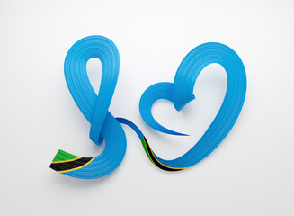 Obraz premium 3d Flag Of Tanzania Heart Shape Shiny Wavy Awareness Ribbon Flag On White Background 3d Illustration
