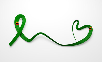 3d Flag Of Zambia Heart Shape Wavy Awareness Ribbon Flag On White Background 3d Illustration