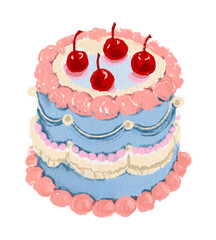 birthday cake isolated Hand drawn illustration on a transparent background
