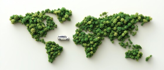 3D green world map formed by lush trees and forests