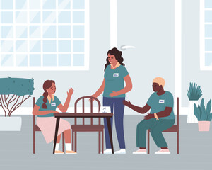 Team of three people in green T-shirts at the olympiad