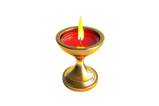 A glowing red candle in a golden diya a symbol of hope and peace lit against a bright white - Powered by Adobe