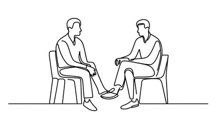 Simple one line drawing  of psychologist's consultation with patients, transparent background PNG image
