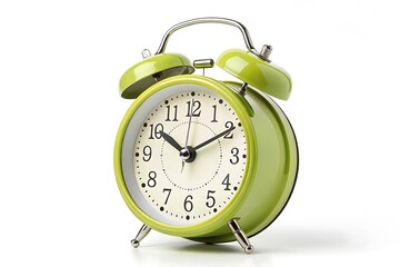 Green vintage alarm clock isolated on a white background