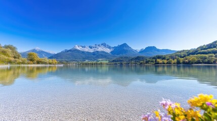 Mountain lake, clear water, vibrant sky