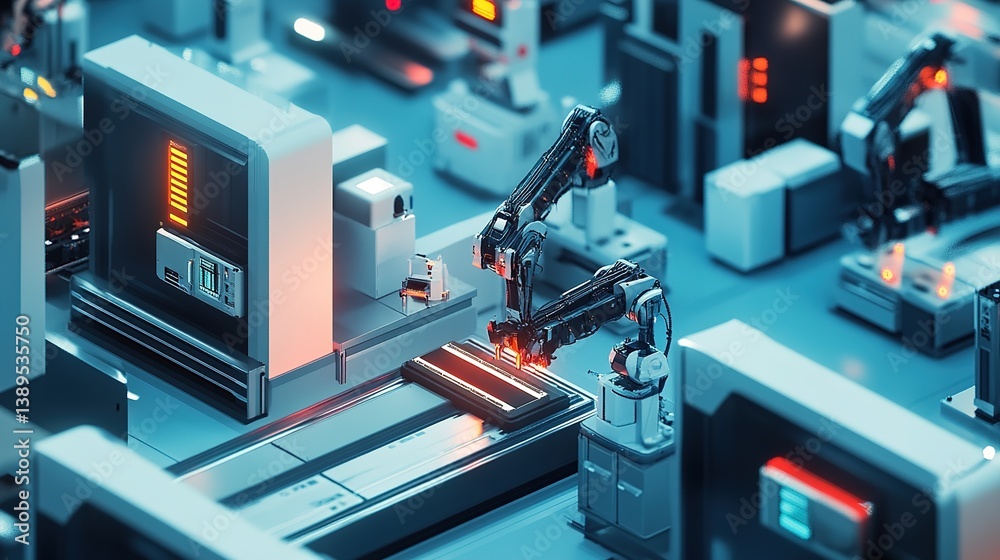 Poster a next-gen assembly line powered by ai-driven robotics.