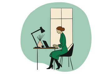 A hand drawn illustration of a working woman. Good for any project.
