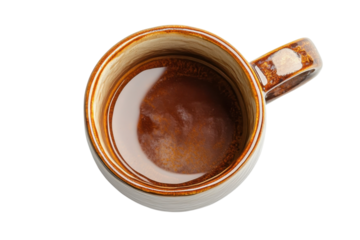 A warm cup of coffee a comforting morning brew in a rustic brown mug top view