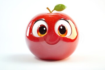 A cheerful cartoon apple with big eyes and a happy expression.